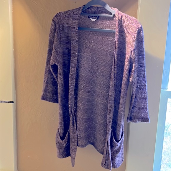 🌺 3/$28 🌺. 3/4 sleeve cardigan open style Purple and gold - Picture 1 of 3